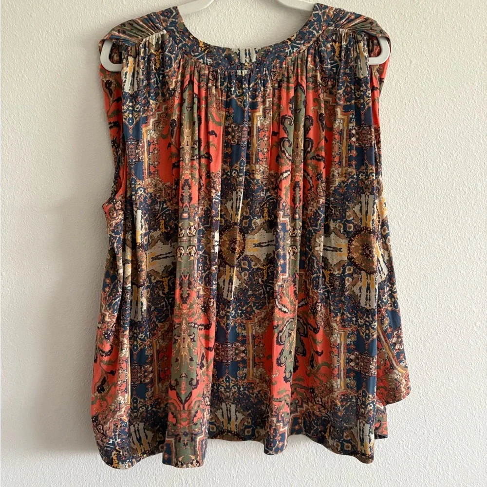 Free People Darcey Swing Tank Top Chiffon V-Neck Women’s Medium Orange/Blue